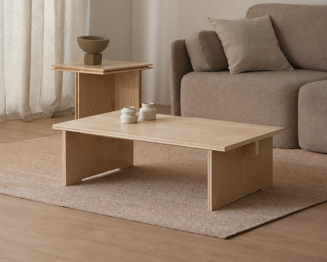 Mesa de Centro de Madera Japandi – Mesa Baja Minimalista para Living - Línea 01