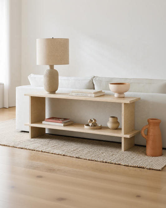 Consola Baja de Madera Japandi – Estantería Minimalista Multifuncional - Línea 1