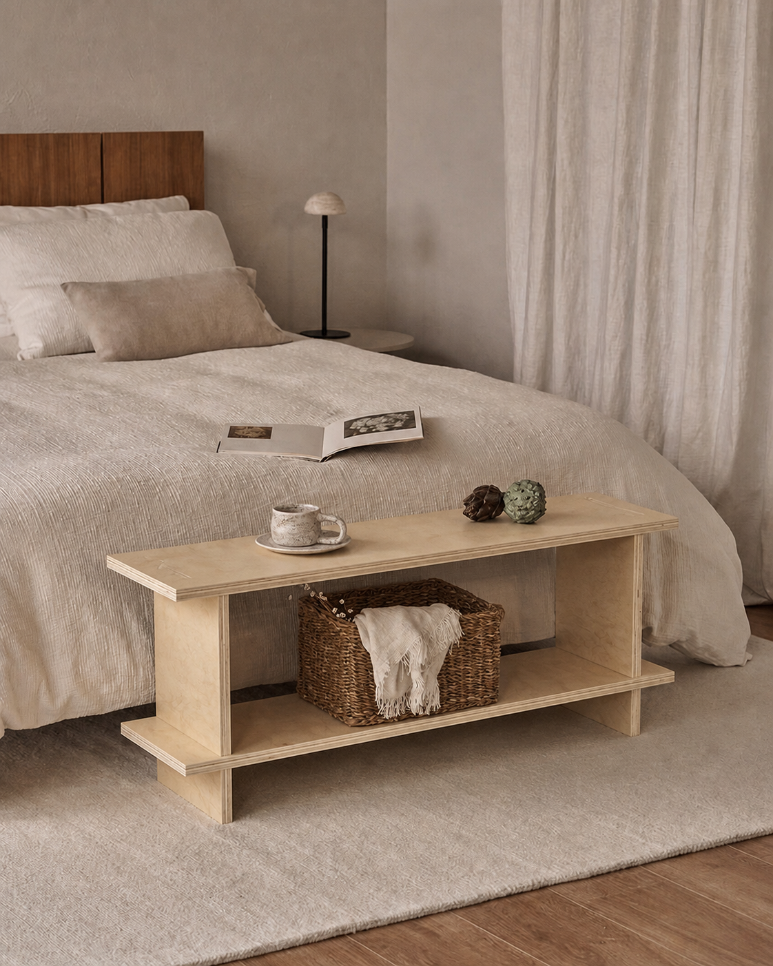 Consola Baja de Madera Japandi – Estantería Minimalista Multifuncional - Línea 1