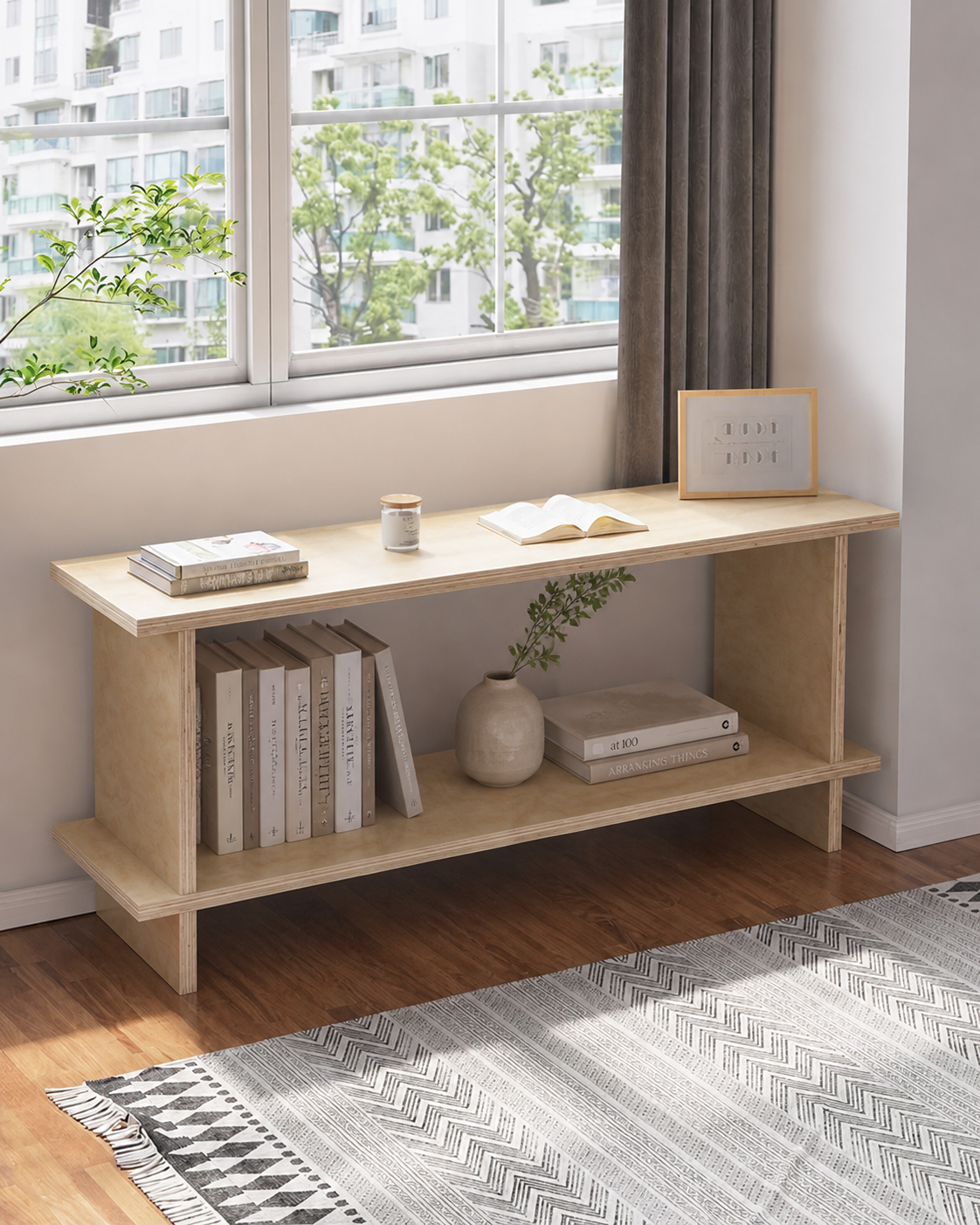 Consola Baja de Madera Japandi – Estantería Minimalista Multifuncional - Línea 1